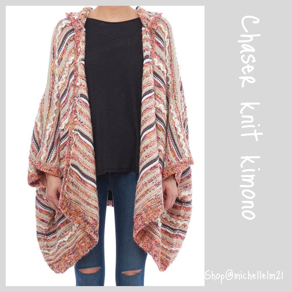 Chaser knit kimono with hood